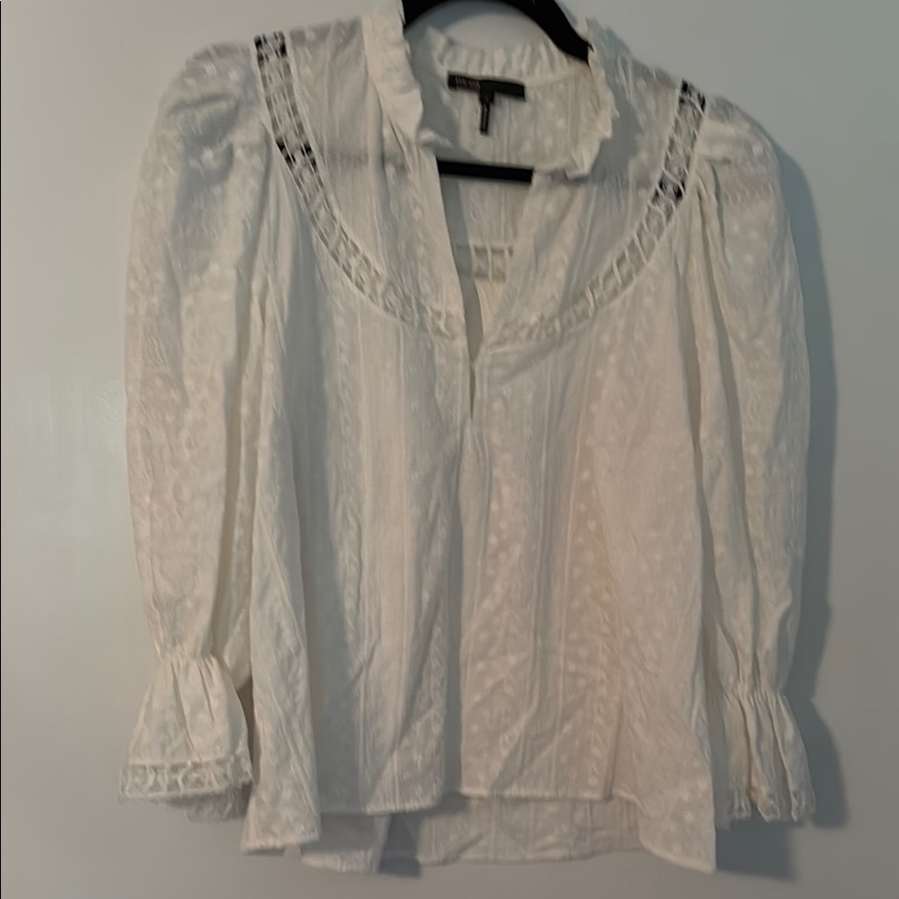 Maje White Flutter Sleeve Blouse with Bib Collar